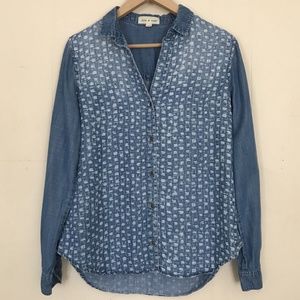 cloth & stone Chambray Printed Long Sleeve Top